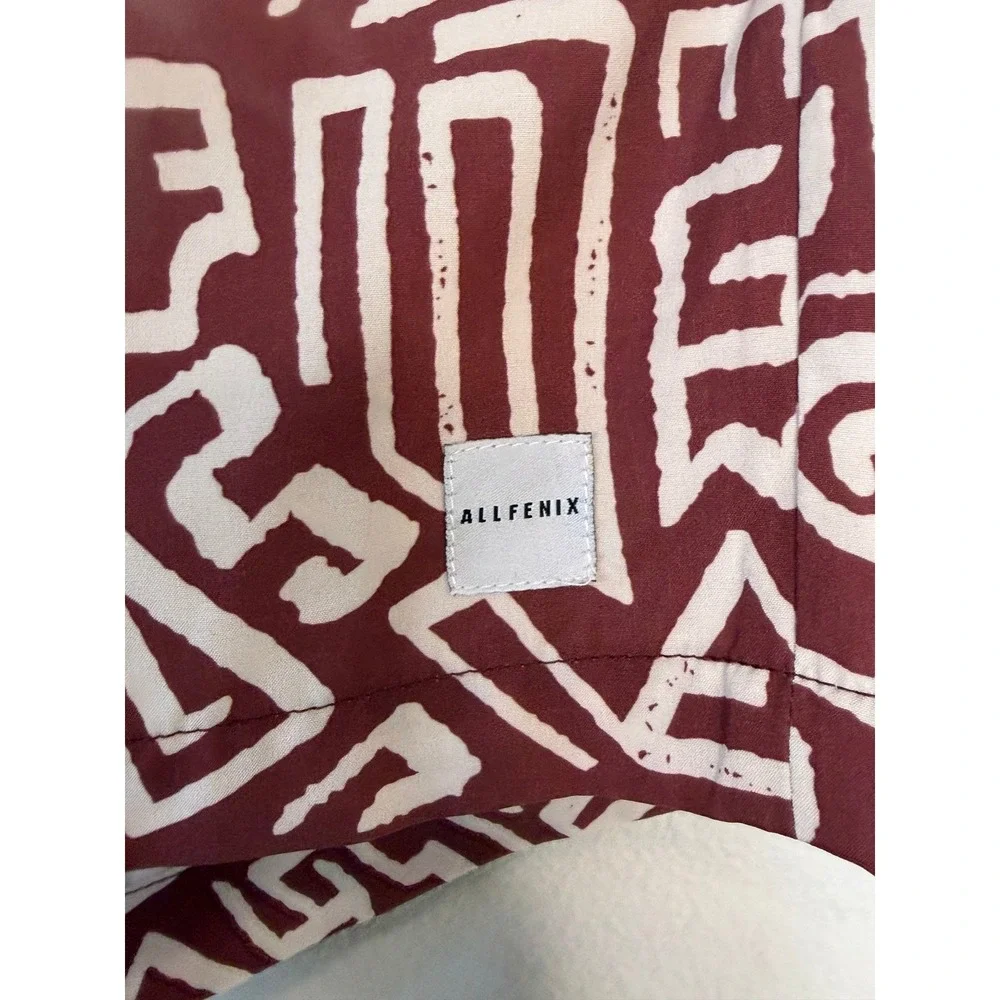 Allfenix Men's Burgundy Geometric Tribal Print Swim Trunks‎ Board Shorts Large